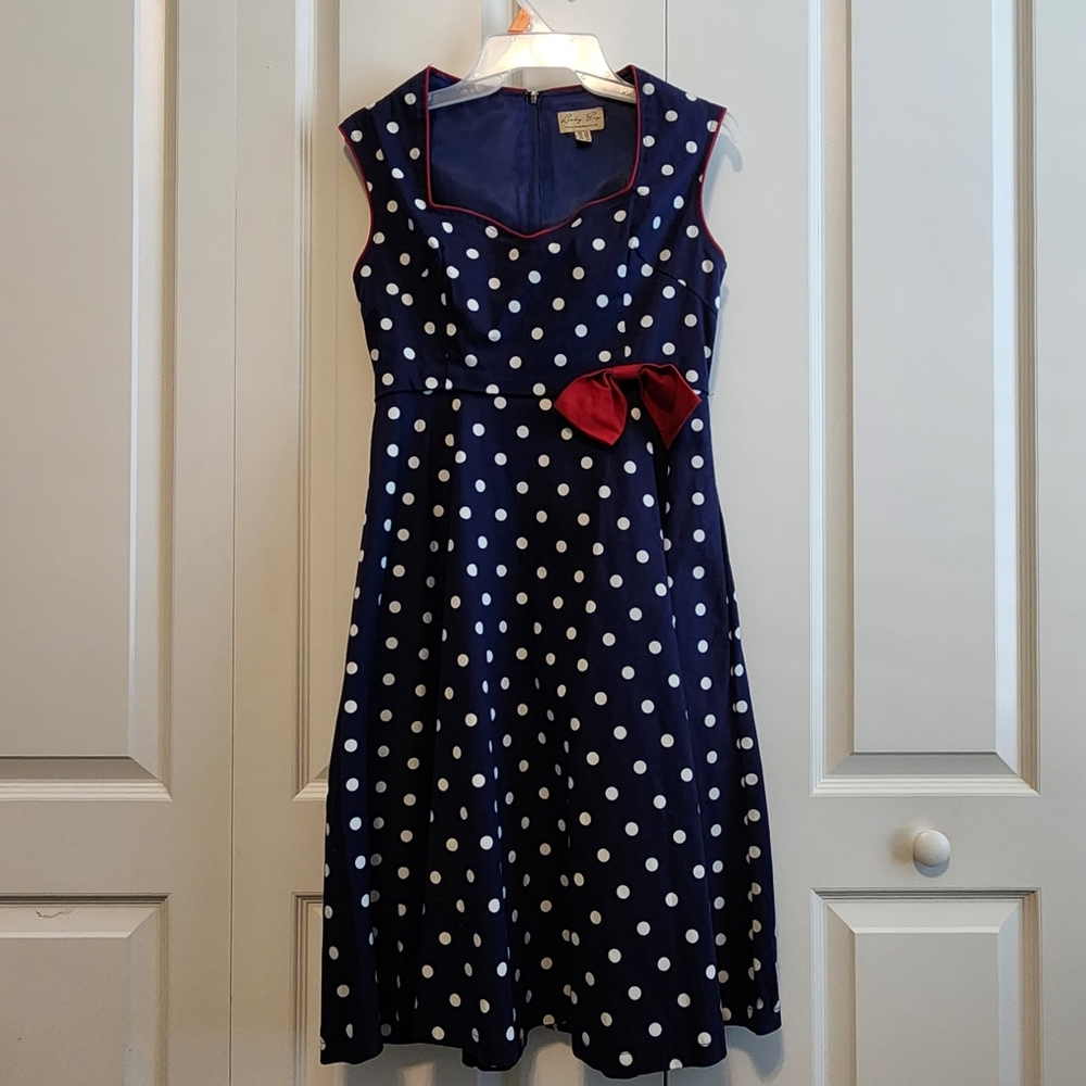 Lindy Bop 'Leda' Vintage 1950's Tea Room Blue Polka Dot Swing Dress - Picture 2 of 5